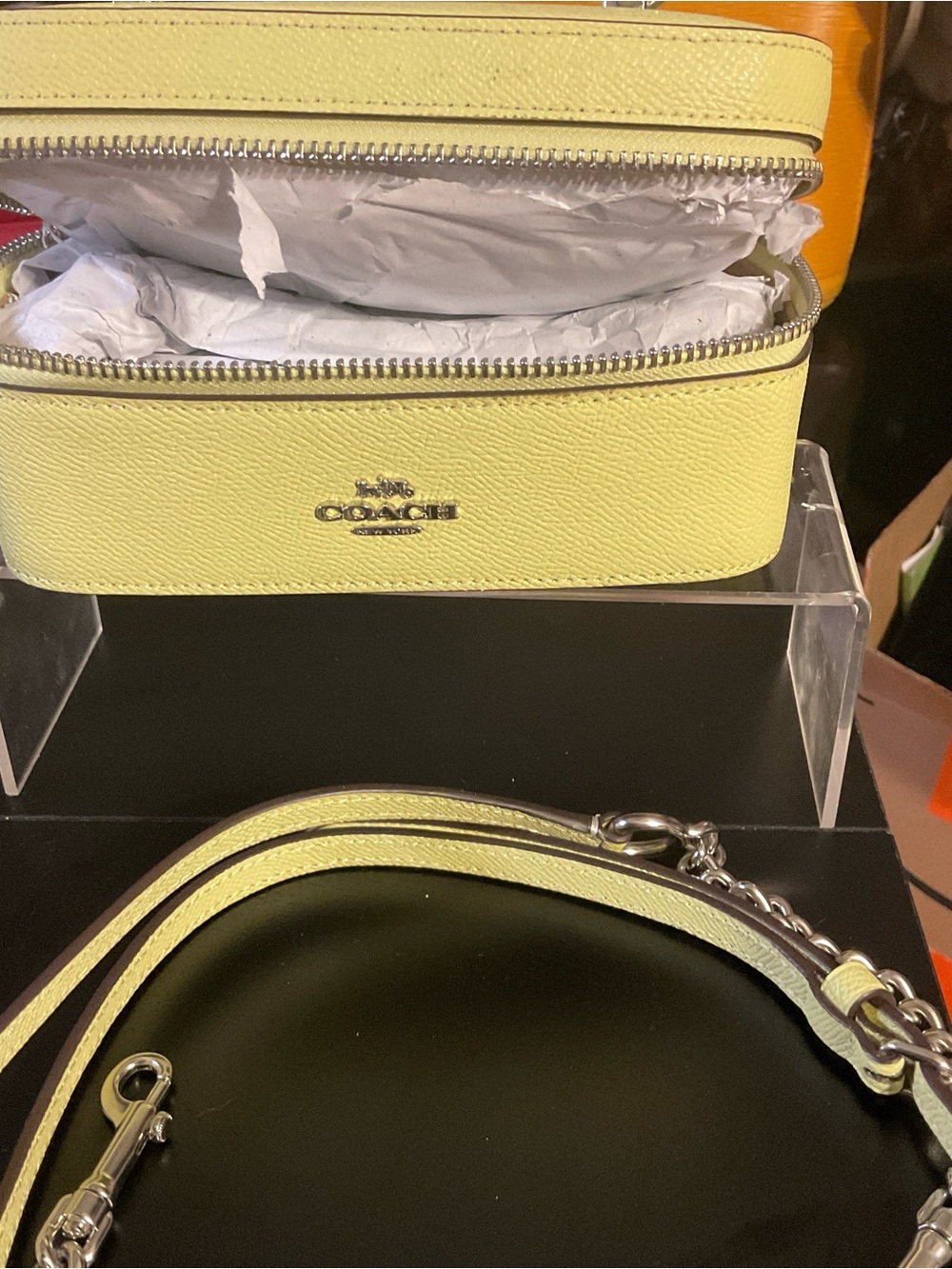 Coach Pale Yellow Saffiano Crossbody Case with Silver Hardware